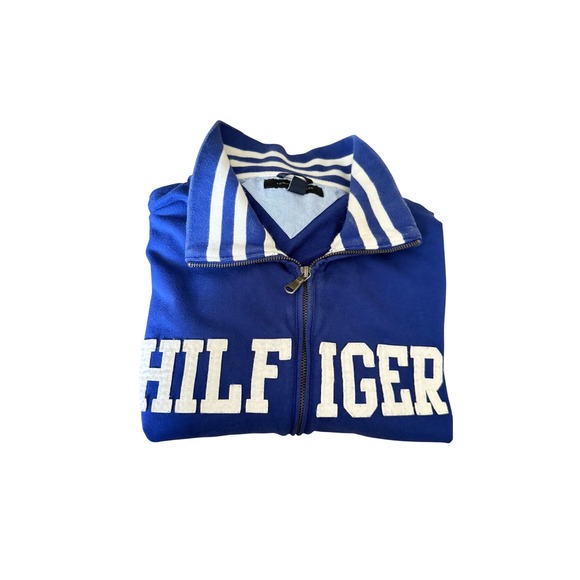 Tommy Hilfiger XXL Full Zip Track Jacket Blue White Striped Mock Neck - Picture 1 of 11